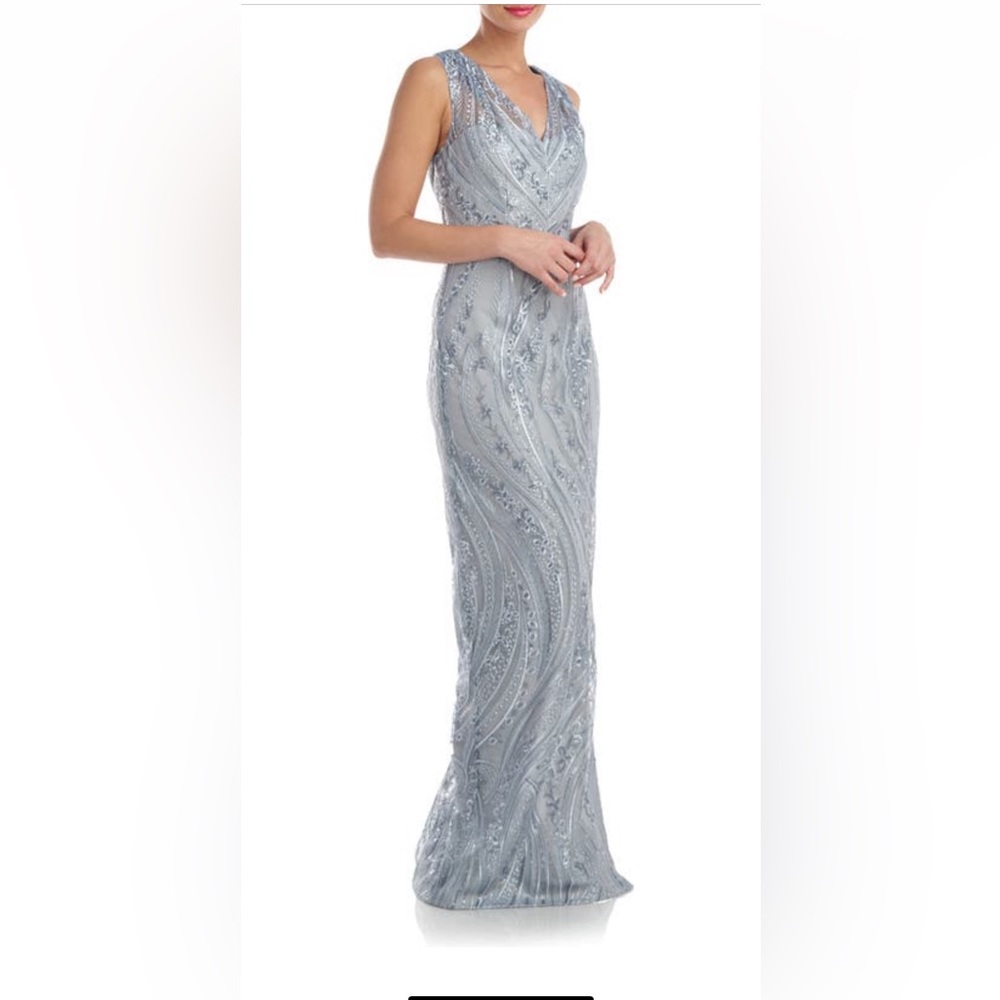 JS Collections Silver Embellished Gown